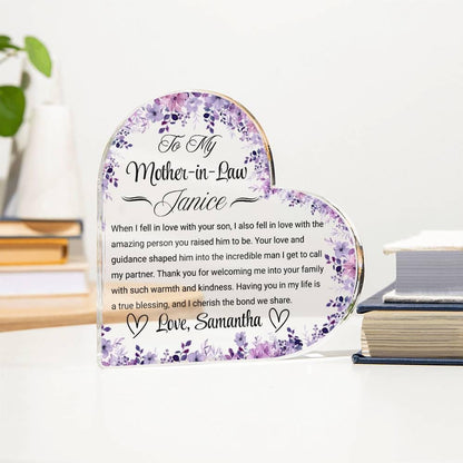 To My Mother in Law Personalized Heart Acrylic Plaque – view 3