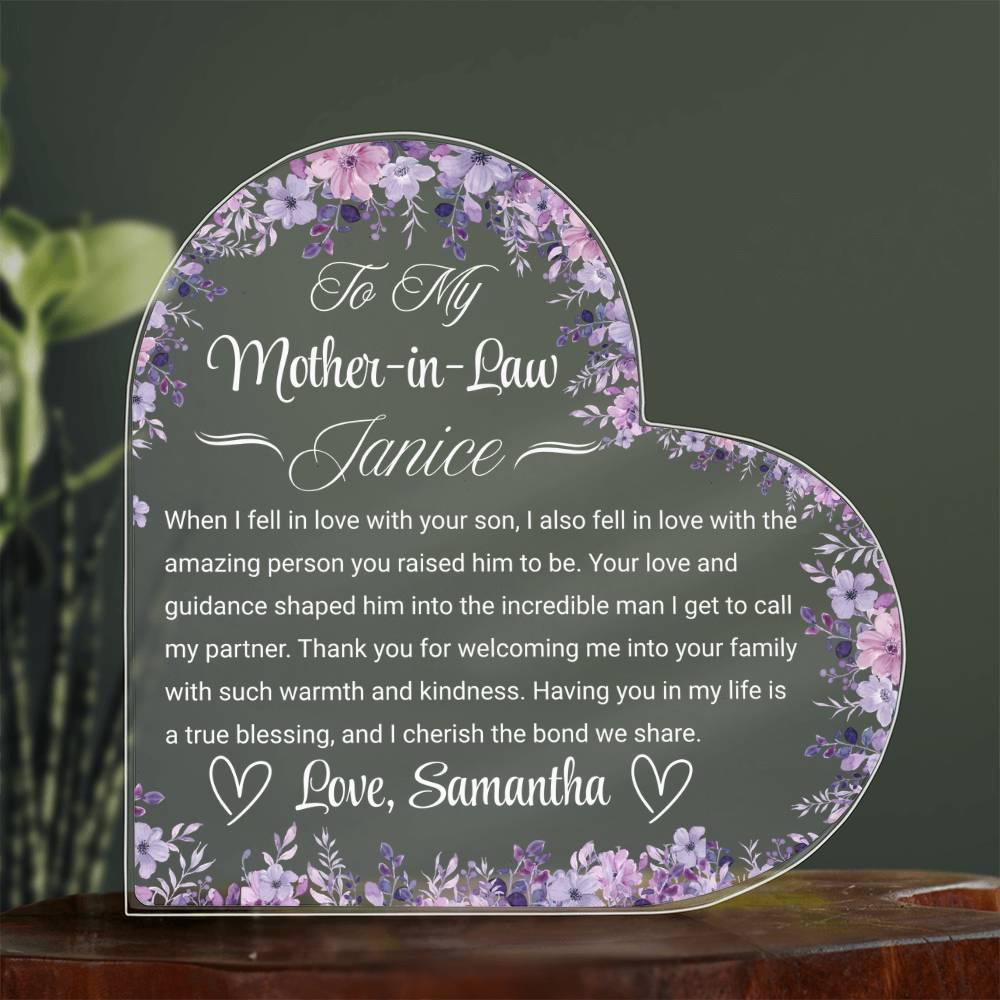 To My Mother in Law Personalized Heart Acrylic Plaque