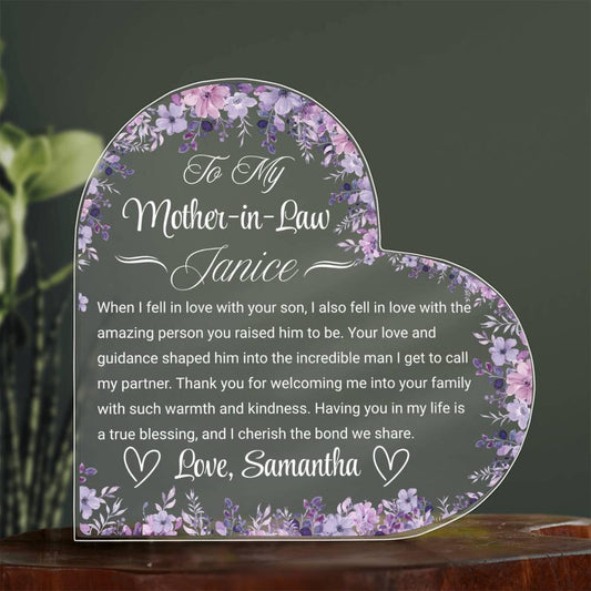 To My Mother in Law Personalized Heart Acrylic Plaque