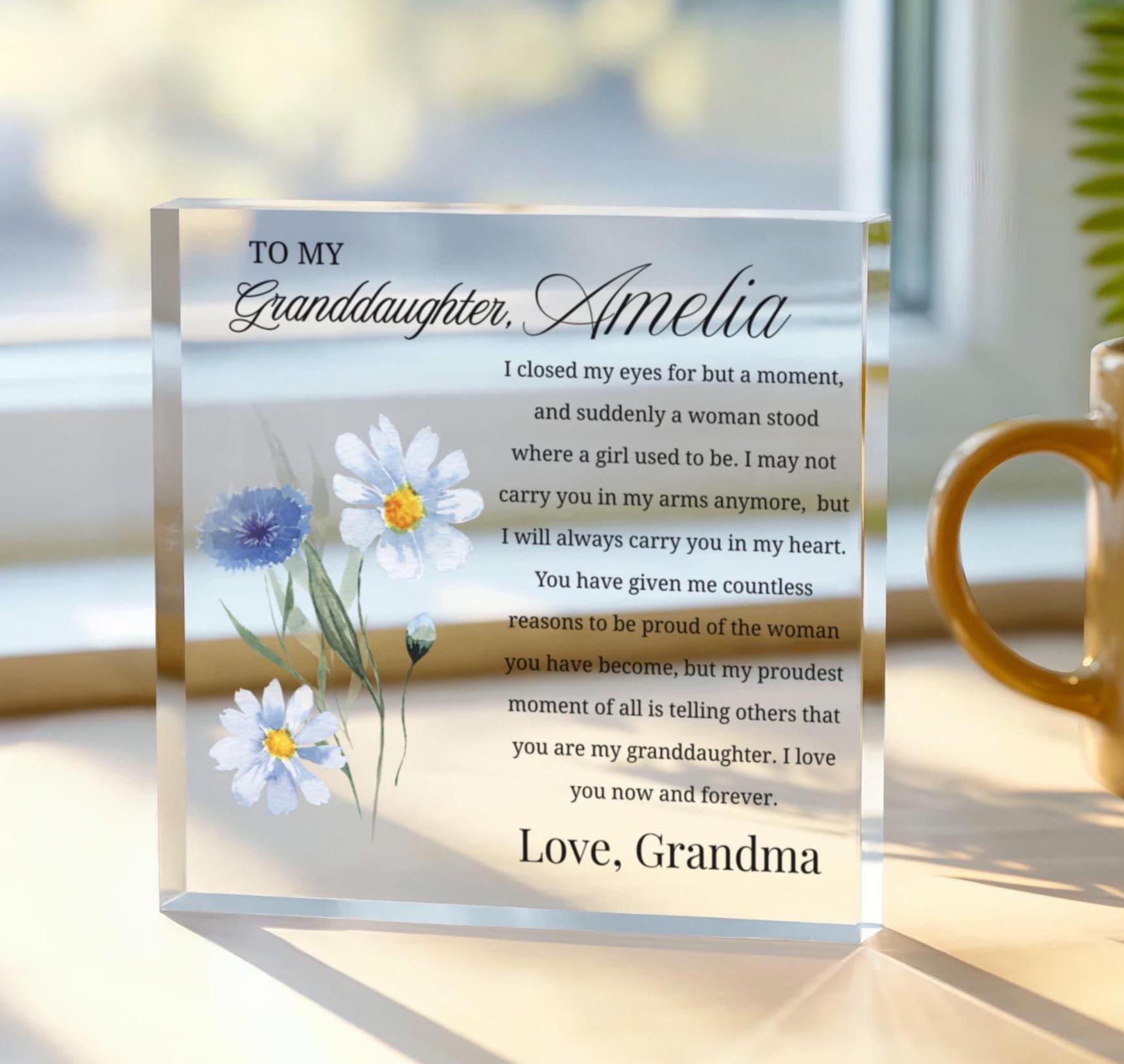 To My Granddaughter Personalized Floral Acrylic Plaque – view 2