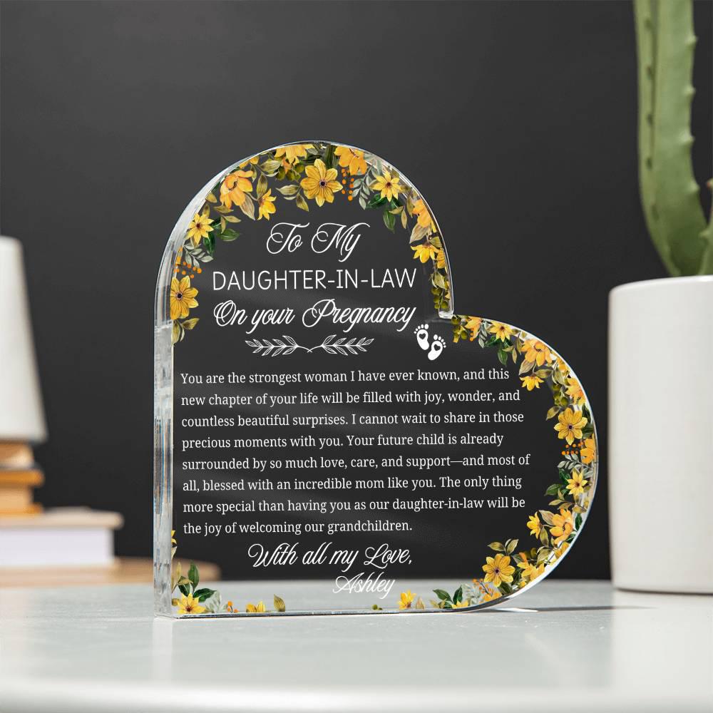 Daughter in Law Pregnancy Gift Personalized Heart Acrylic Plaque – view 2