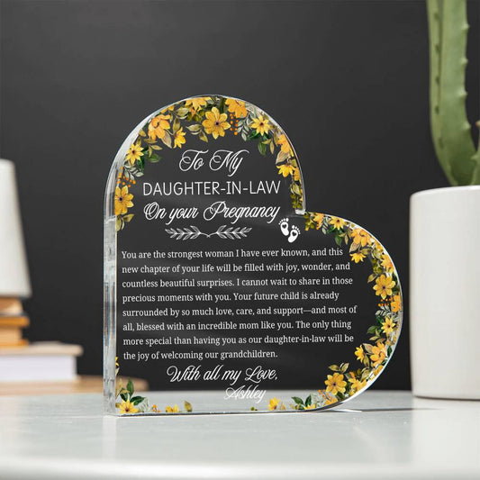 Daughter in Law Pregnancy Gift Personalized Heart Acrylic Plaque – view 2