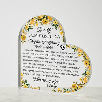 Daughter in Law Pregnancy Gift Personalized Heart Acrylic Plaque – view 4