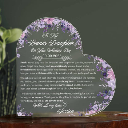 Bonus Daughter Wedding Day Gift Personalized Heart Acrylic Plaque
