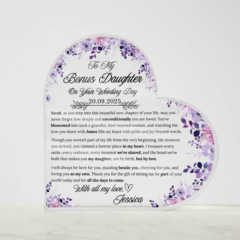 Bonus Daughter Wedding Day Gift Personalized Heart Acrylic Plaque – view 5