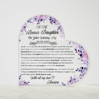 Bonus Daughter Wedding Day Gift Personalized Heart Acrylic Plaque – view 5