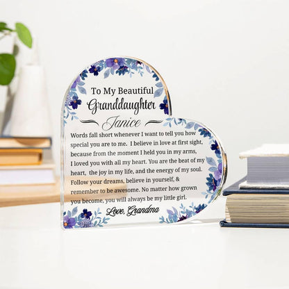 Personalized Granddaughter Gift Heart Acrylic Plaque – From Nana – view 4