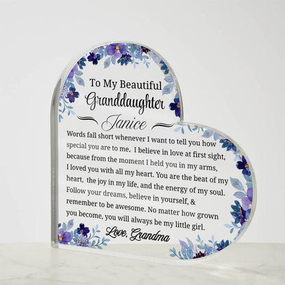 Personalized Granddaughter Gift Heart Acrylic Plaque – From Nana – view 5