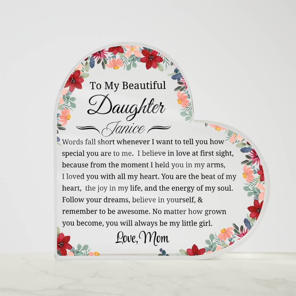 Gift for Daughter Personalized Heart Acrylic Plaque – Gift from Mom – view 5