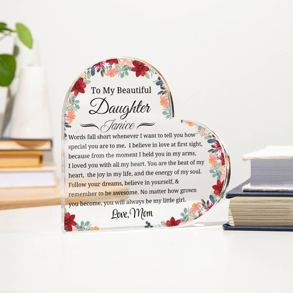 Gift for Daughter Personalized Heart Acrylic Plaque – Gift from Mom – view 3