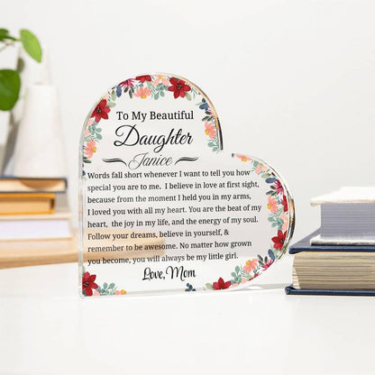 Gift for Daughter Personalized Heart Acrylic Plaque – Gift from Mom – view 3