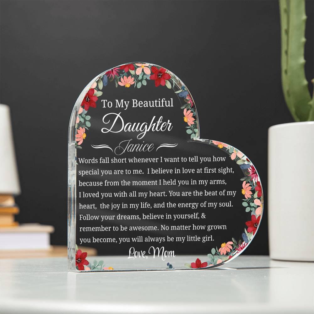 Gift for Daughter Personalized Heart Acrylic Plaque – Gift from Mom – view 2