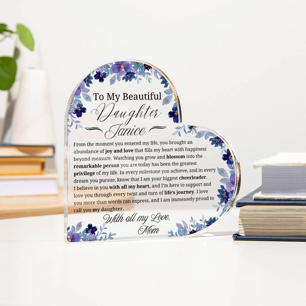 Daughter Gift Personalized Heart Acrylic Plaque – Gift from Mom – view 3