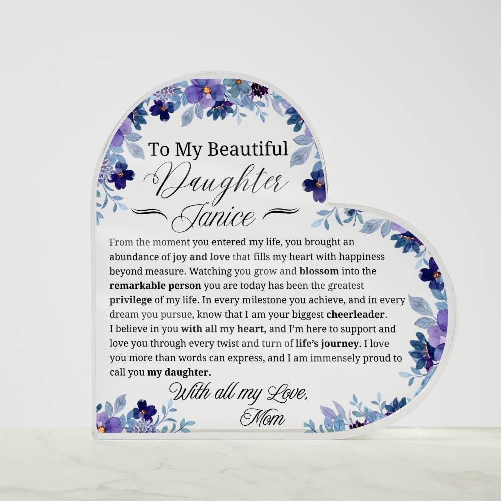 Daughter Gift Personalized Heart Acrylic Plaque – Gift from Mom – view 5