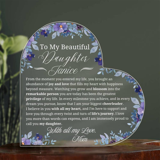 Daughter Gift Personalized Heart Acrylic Plaque – Gift from Mom