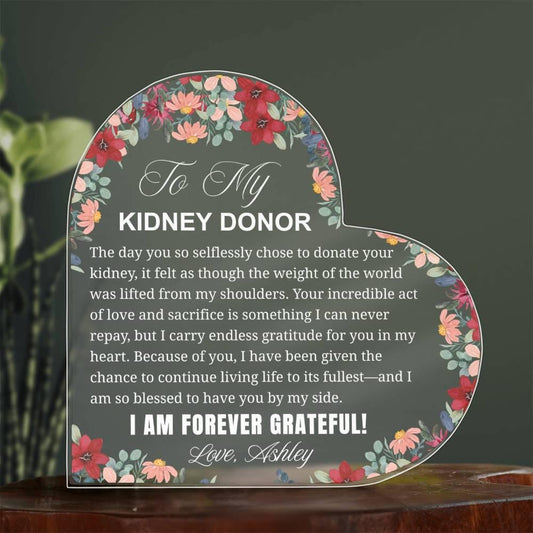 Kidney Donor Gift Personalized Heart Plaque