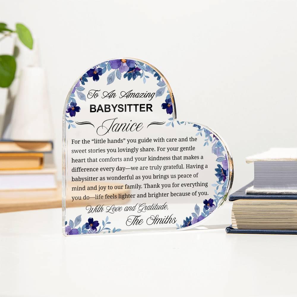 Babysitter Appreciation Gift Personalized Heart Acrylic Plaque – view 3