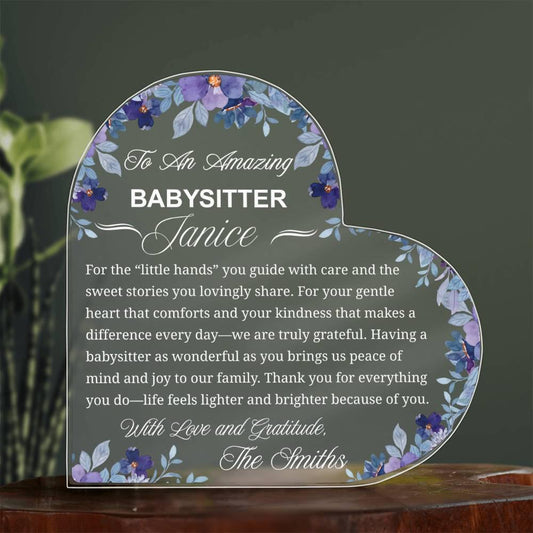 Babysitter Appreciation Gift Personalized Heart Acrylic Plaque