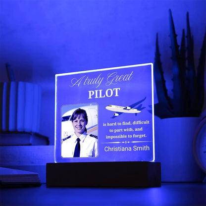 Pilot Gift Personalized Photo Acrylic Plaque With LED Base – view 3