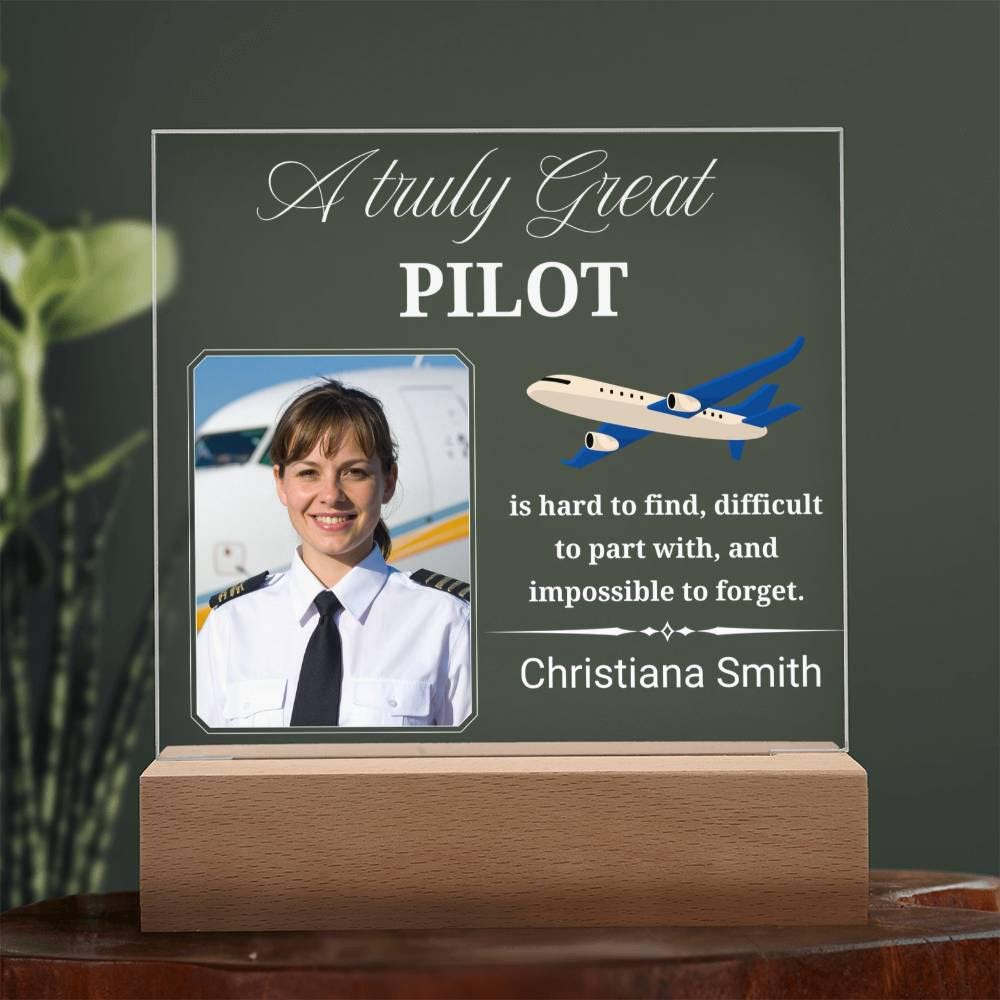 Pilot Gift Personalized Photo Acrylic Plaque With LED Base – view 4