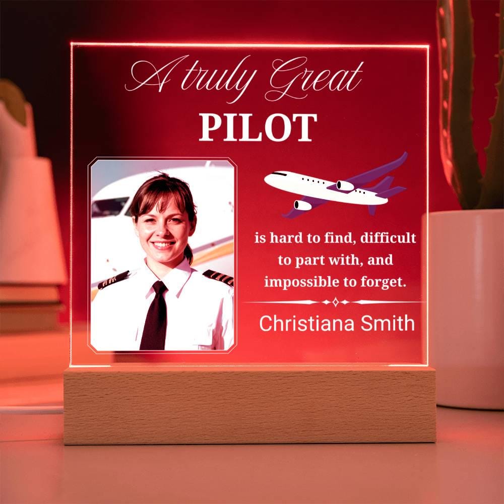 Pilot Gift Personalized Photo Acrylic Plaque With LED Base – view 5