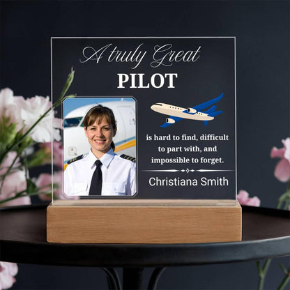 Pilot Gift Personalized Photo Acrylic Plaque With LED Base