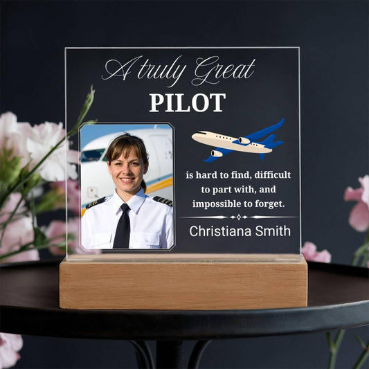 Pilot Gift Personalized Photo Acrylic Plaque With LED Base