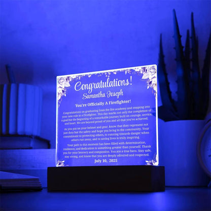Firefighter Graduation Gift Personalized Acrylic Plaque with LED Base – view 8