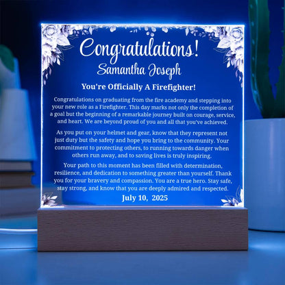 Firefighter Graduation Gift Personalized Acrylic Plaque with LED Base – view 4
