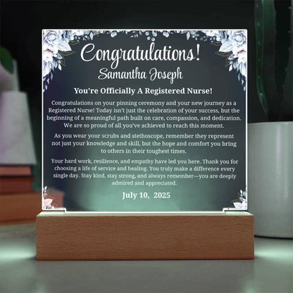 Registered Nurse Graduation Gift Personalized Acrylic Plaque