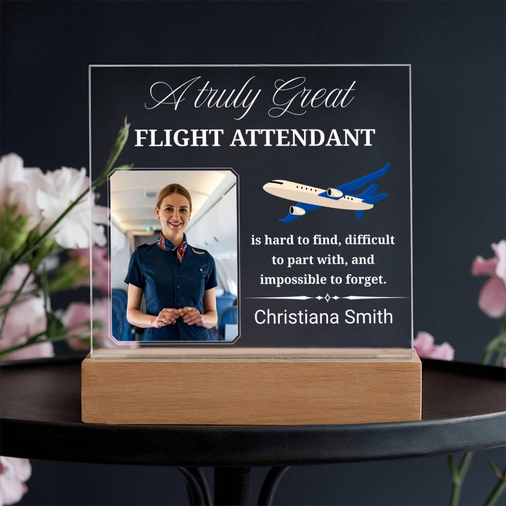Flight Attendant Gift Personalized Acrylic Plaque With LED Base