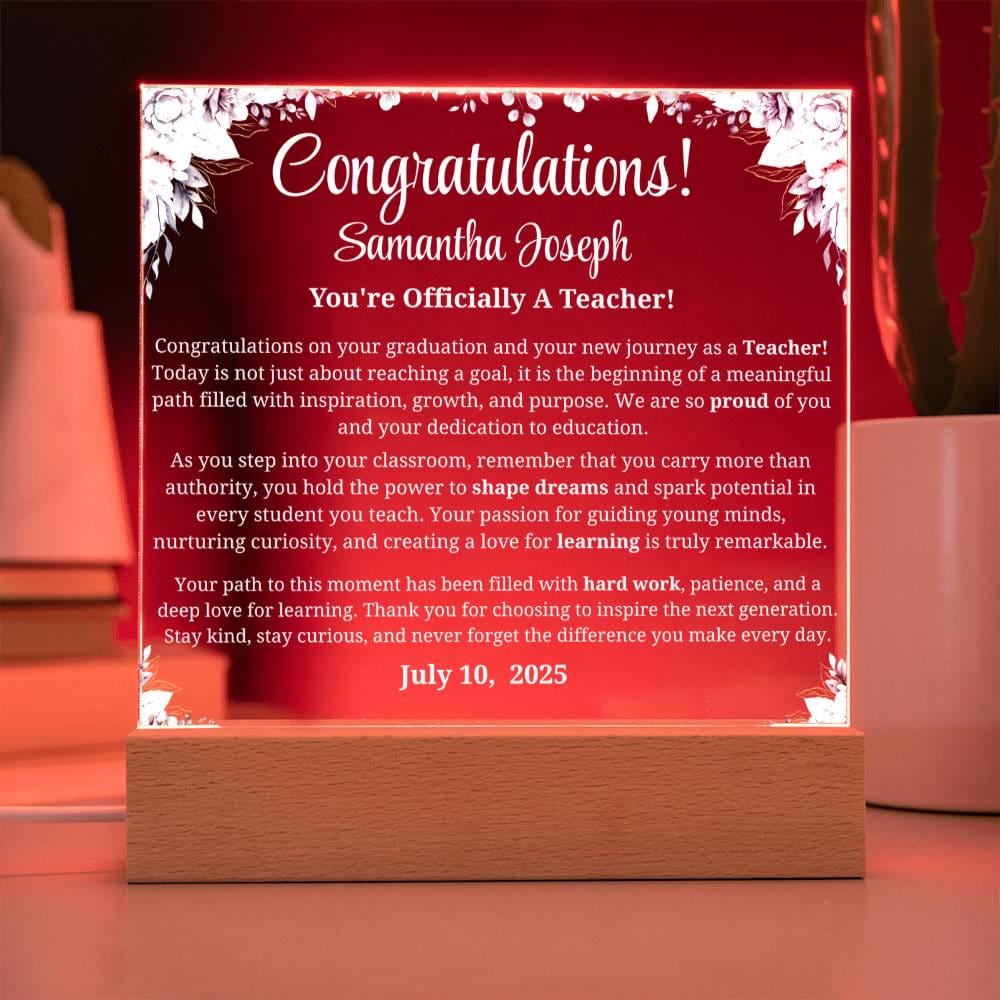 Personalized New Teacher Gift Acrylic Plaque With LED Base – view 9