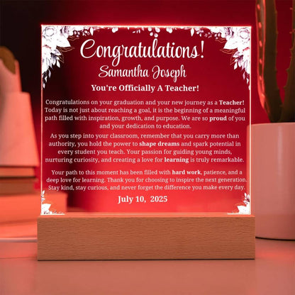 Personalized New Teacher Gift Acrylic Plaque With LED Base – view 9