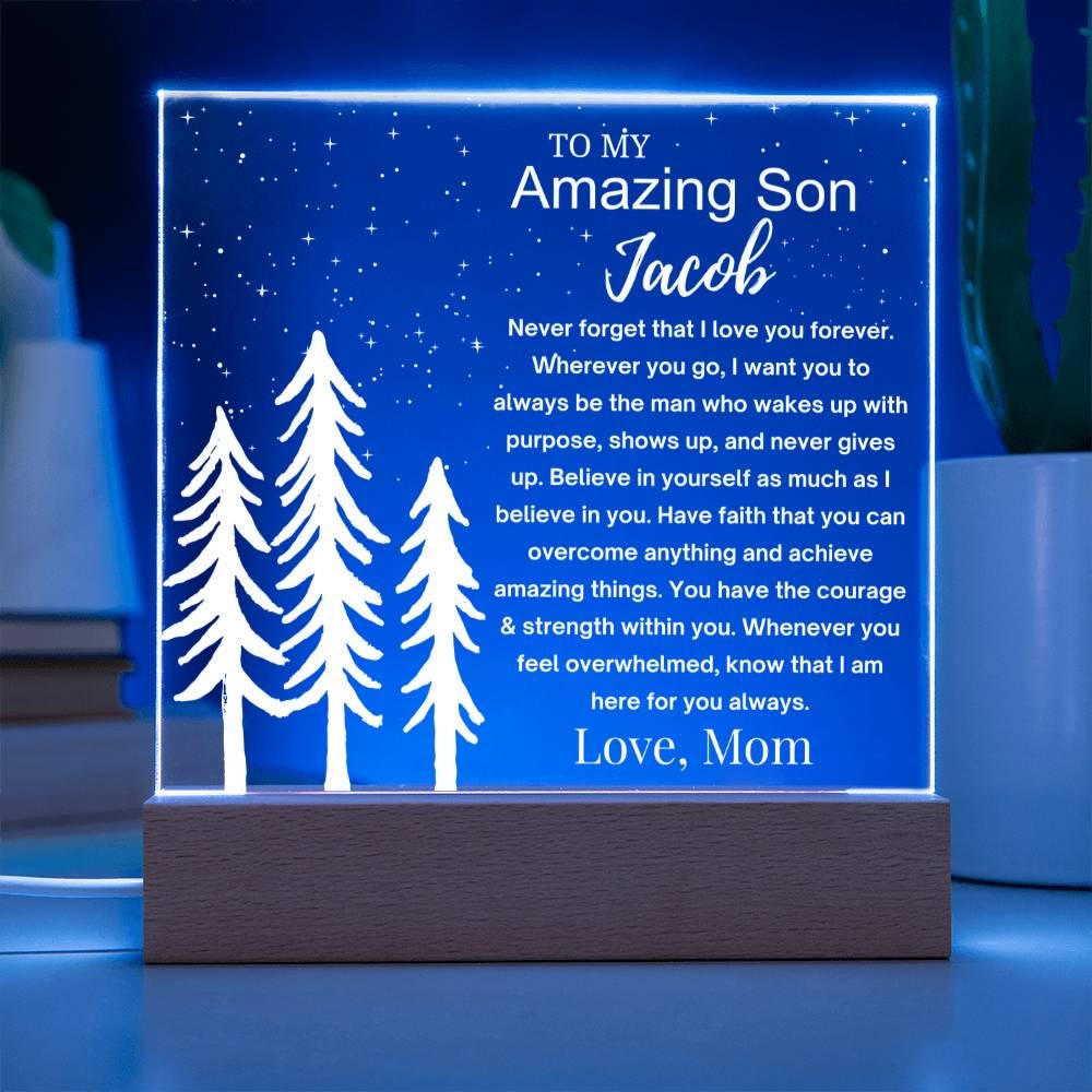 Son Personalized Gift Acrylic LED Plaque – Gift from Mom – view 3