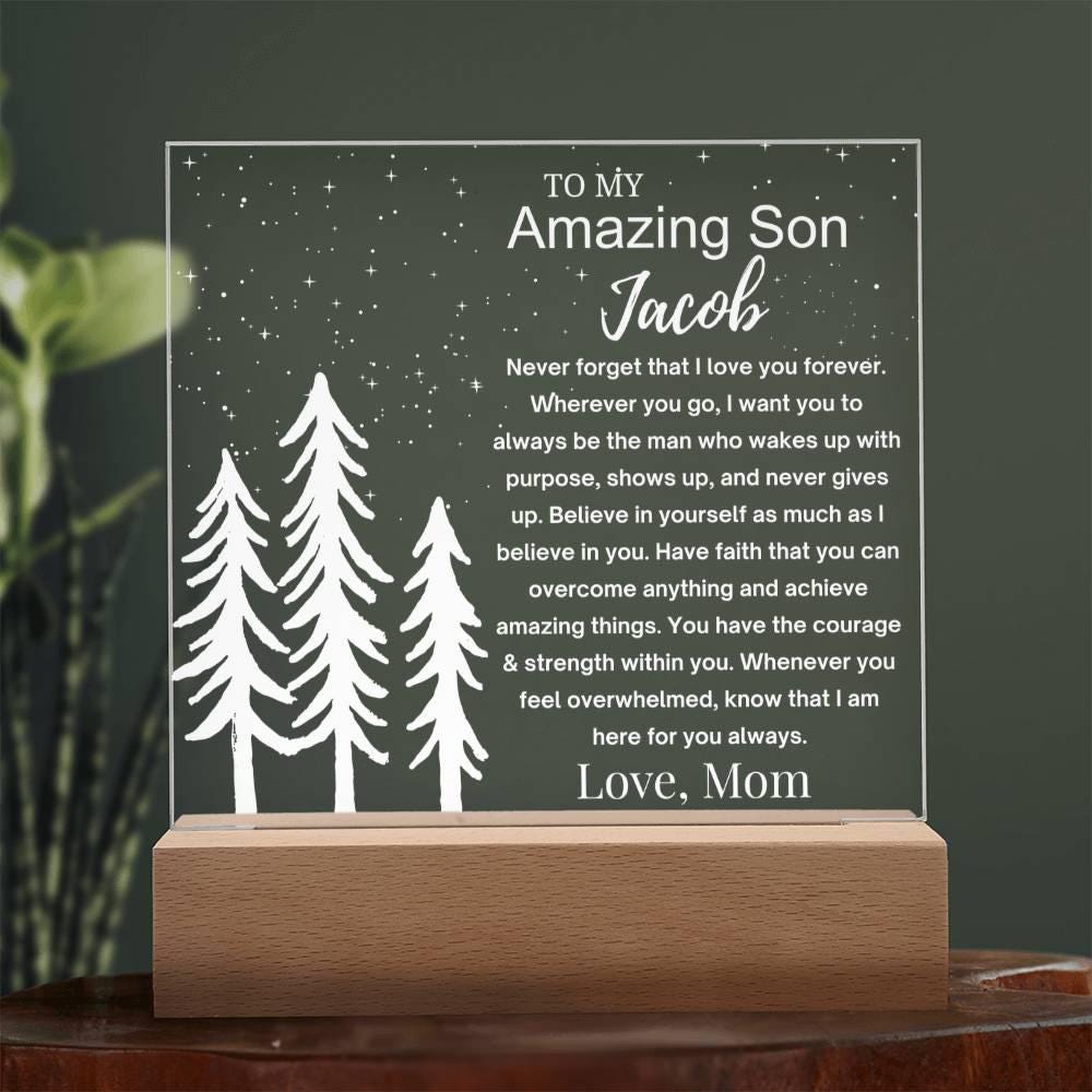 Son Personalized Gift Acrylic LED Plaque – Gift from Mom – view 9