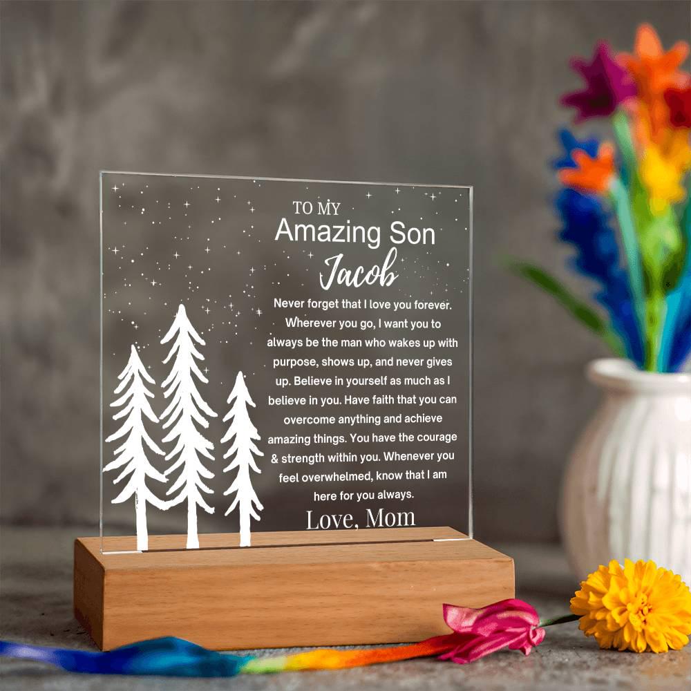 Son Personalized Gift Acrylic LED Plaque – Gift from Mom – view 6