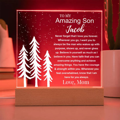 Son Personalized Gift Acrylic LED Plaque – Gift from Mom – view 4