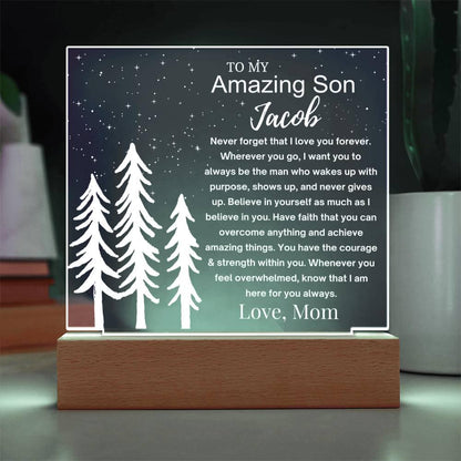 Son Personalized Gift Acrylic LED Plaque – Gift from Mom