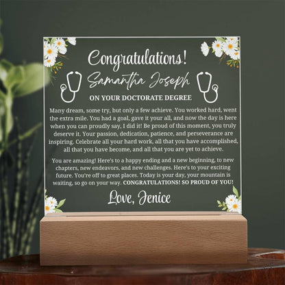 Doctorate Degree Graduation Gift Personalized Acrylic Plaque – view 9