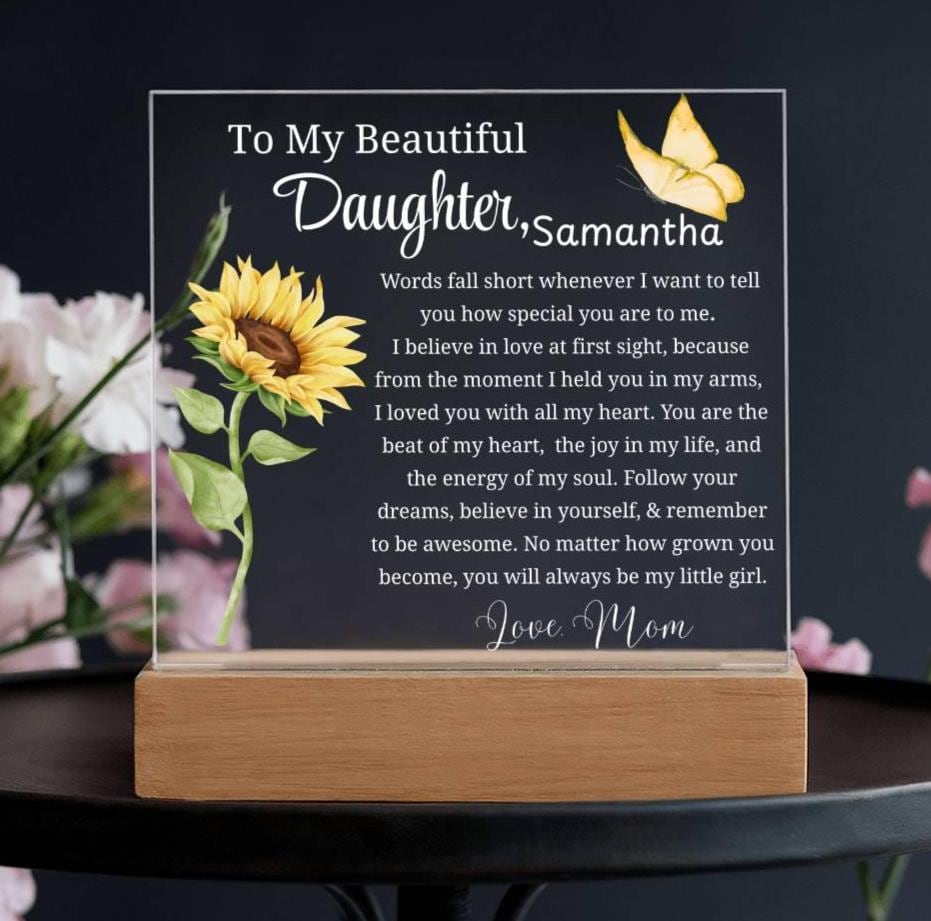 To My Daughter Personalized Gift Acrylic Night Light – Gift from Mom