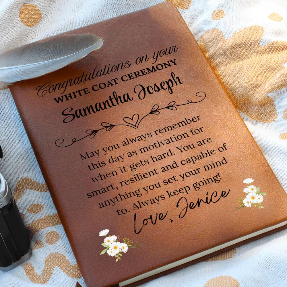 White Coat Ceremony Gift Personalized Leather Journal – Match Day Gift – view 2