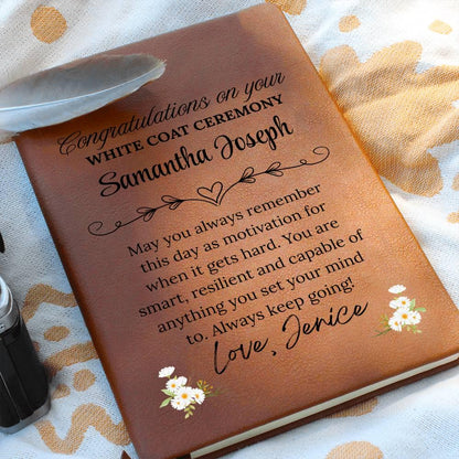 White Coat Ceremony Gift Personalized Leather Journal – Match Day Gift – view 2