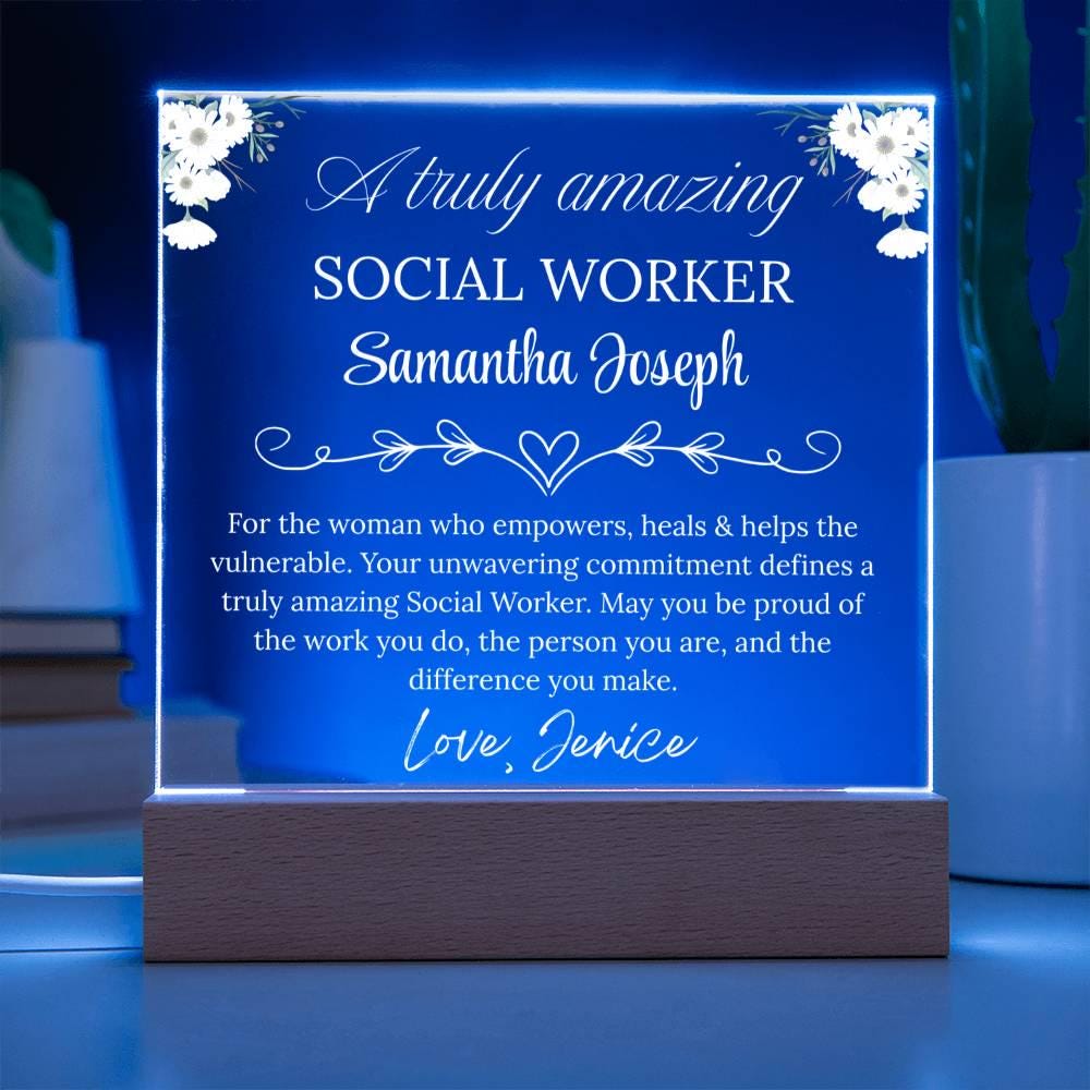 Personalized Social Worker Gift Acrylic Plaque With LED Base – view 4