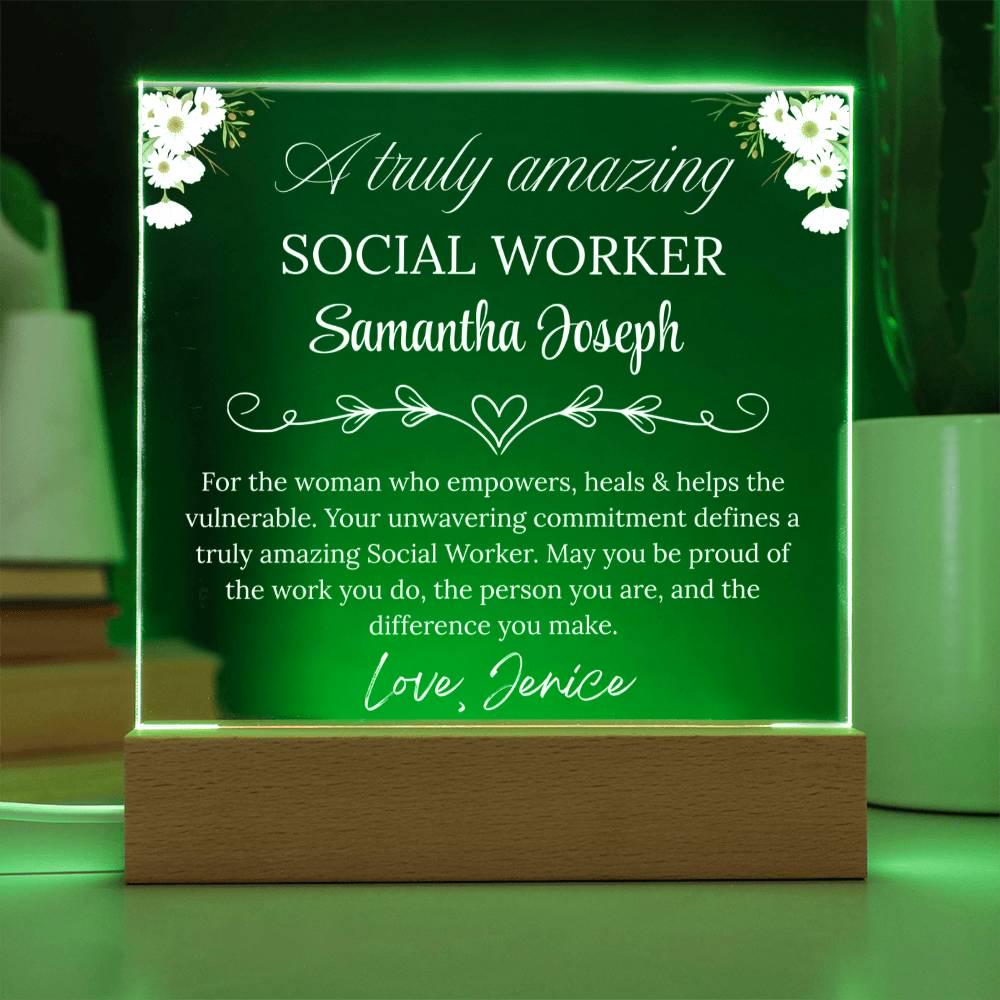 Personalized Social Worker Gift Acrylic Plaque With LED Base – view 10