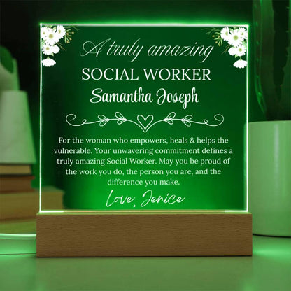 Personalized Social Worker Gift Acrylic Plaque With LED Base – view 10