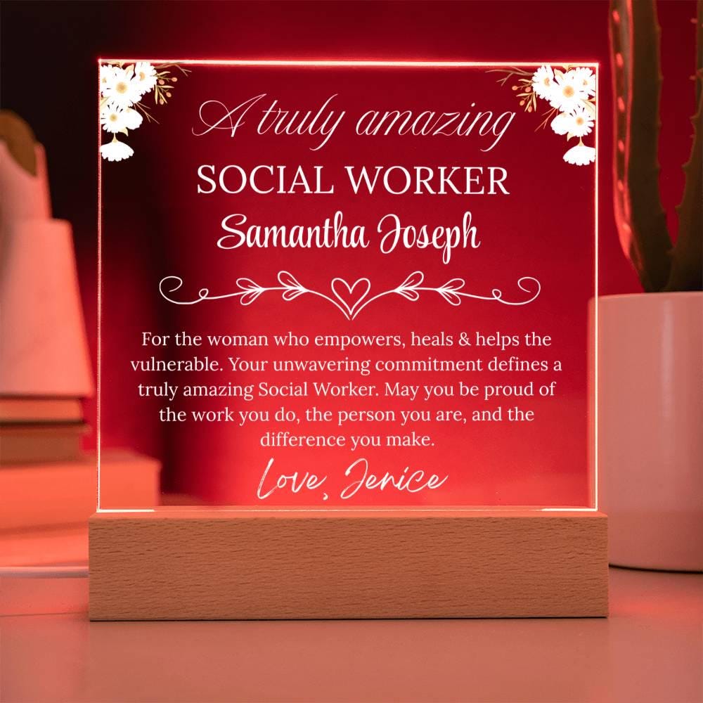 Personalized Social Worker Gift Acrylic Plaque With LED Base – view 8