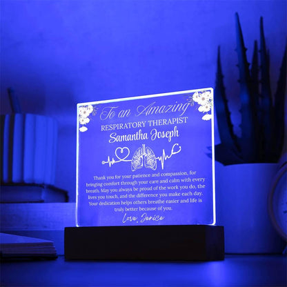 Respiratory Therapist Gift Personalized Acrylic Plaque With LED Base – view 3