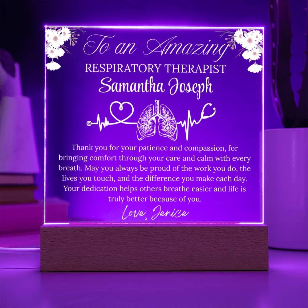 Respiratory Therapist Gift Personalized Acrylic Plaque With LED Base – view 5