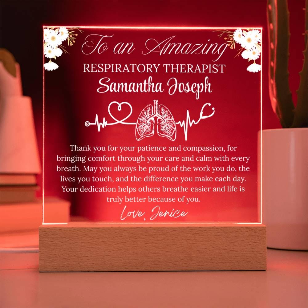 Respiratory Therapist Gift Personalized Acrylic Plaque With LED Base – view 9