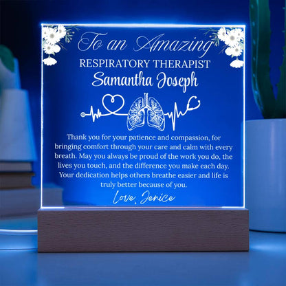 Respiratory Therapist Gift Personalized Acrylic Plaque With LED Base – view 4